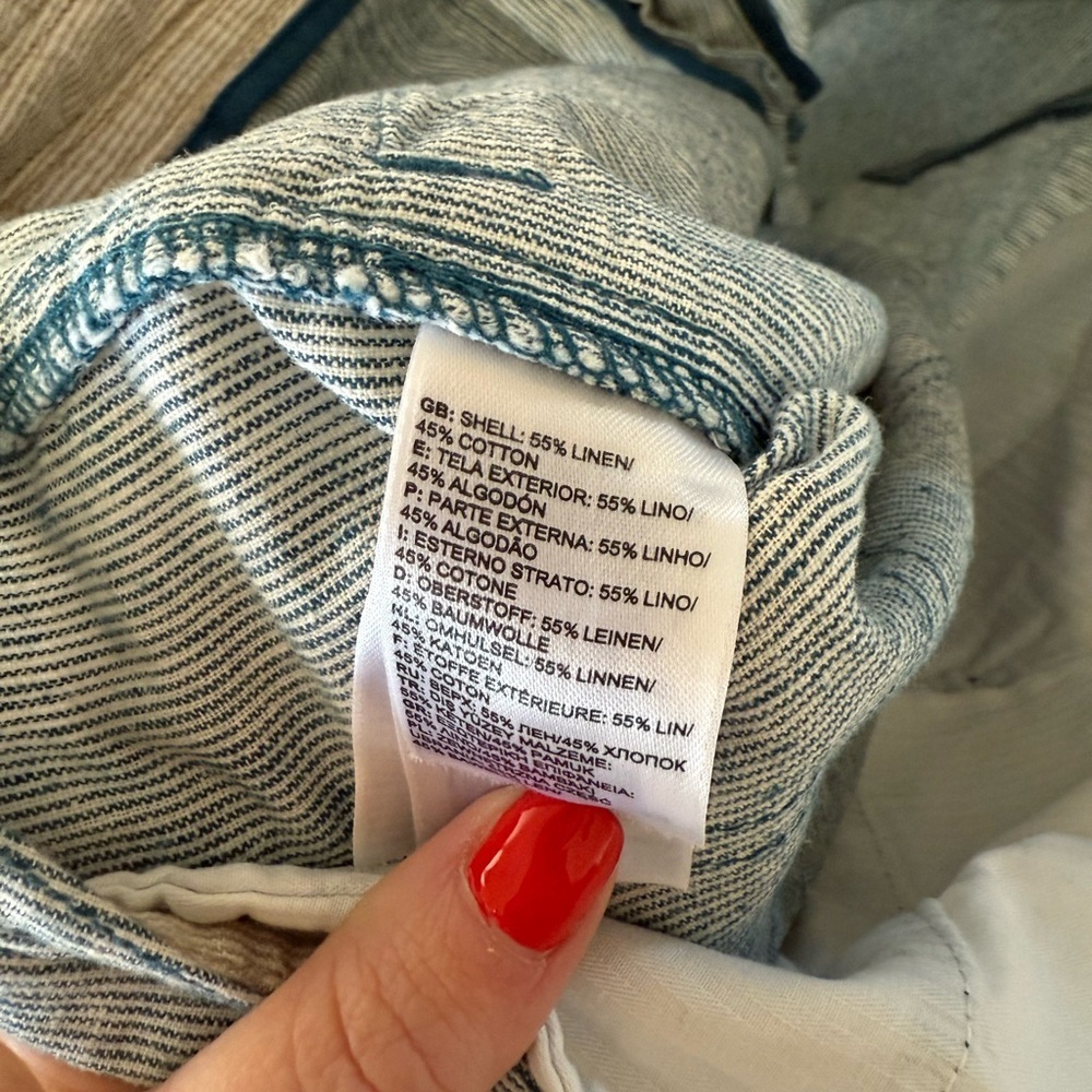 The North Face Turquoise Blue and White Striped Linen Cotton Pants, 6 - Picture 7 of 7